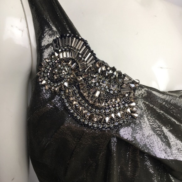 David Meister Metallic Embellished Silk Gown - Picture 3 of 8